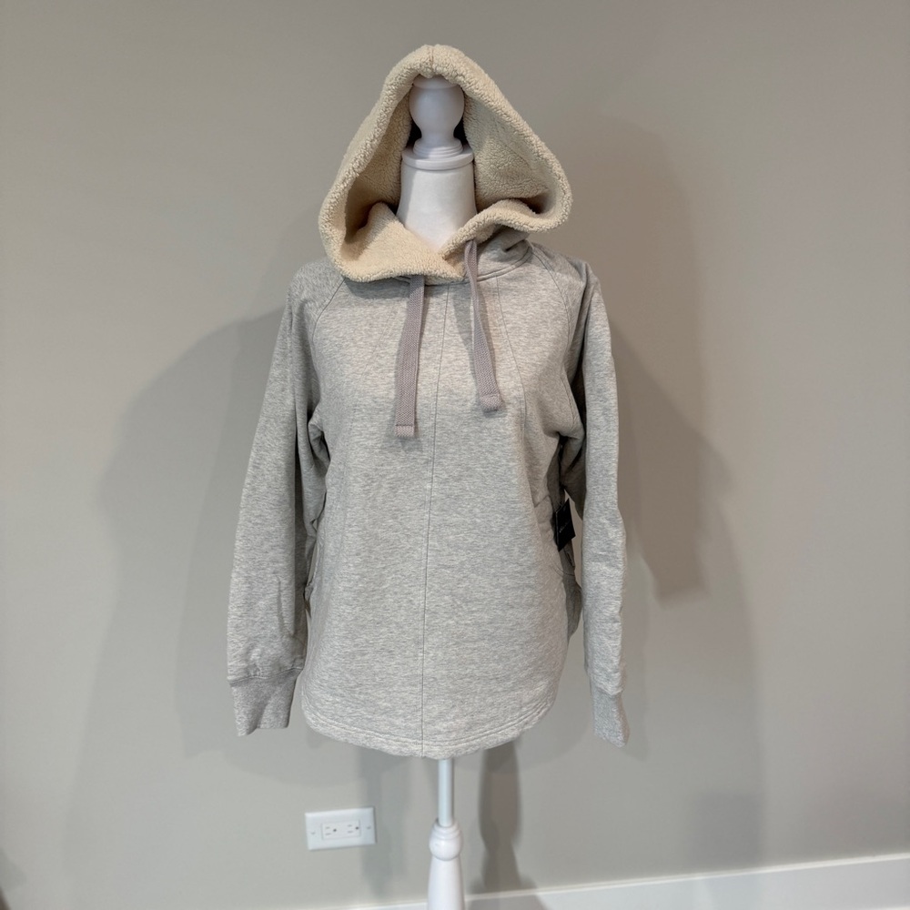 Eddie Bauer Light Gray Hoodie with Cream Sherpa Fleece-NWT